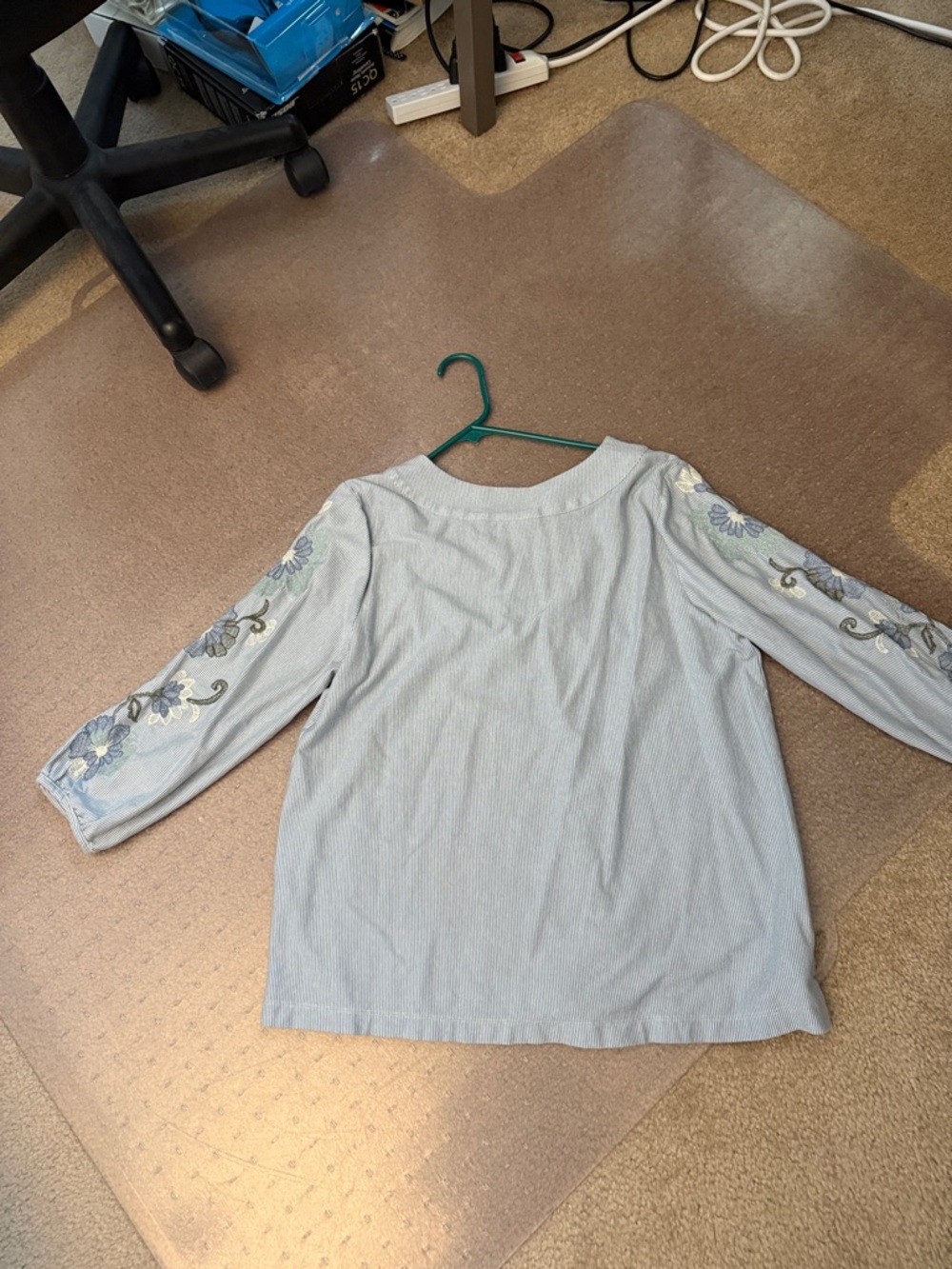 JJILL Embroidered Light Blue Striped V-Neck Blouse - Picture 4 of 6